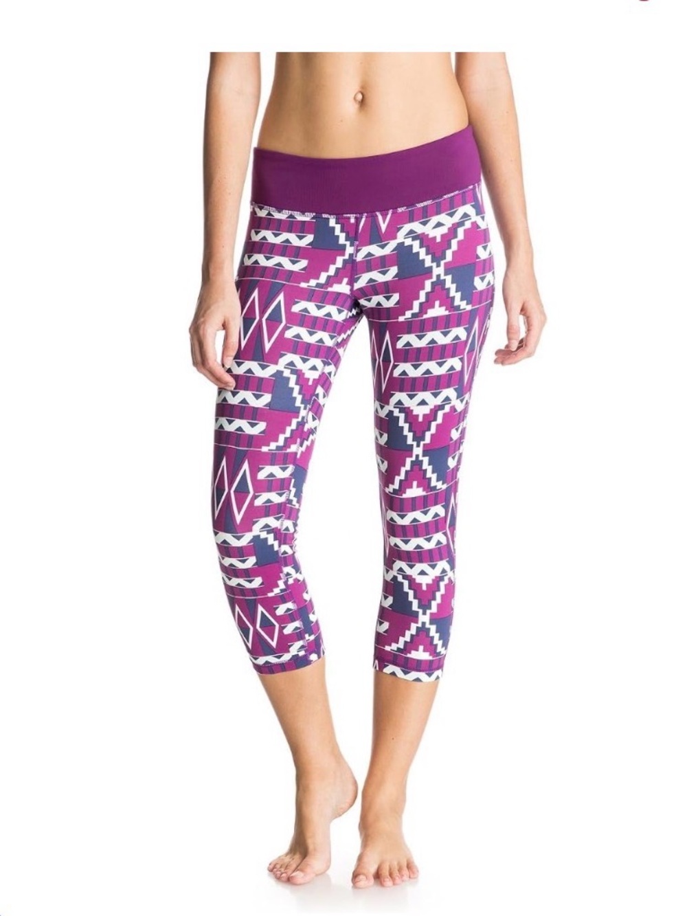 Roxy Own It Purple Aztec Geometric Print Capri Dry Flight Leggings Large